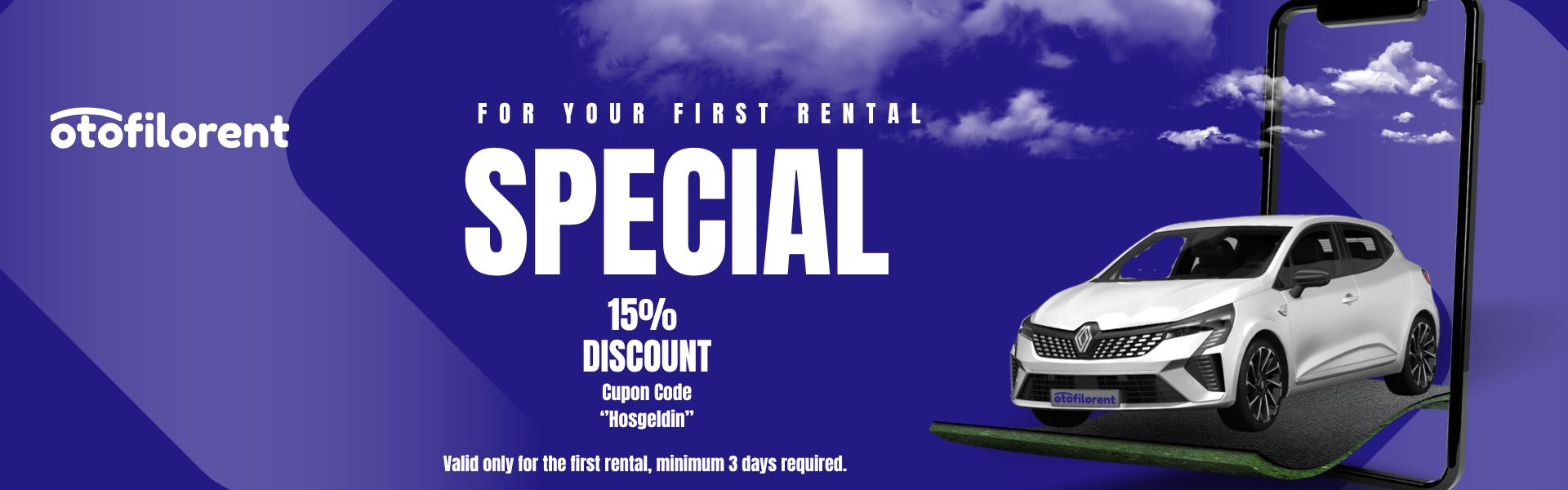 "Welcome" discount coupon valid for your first rentals